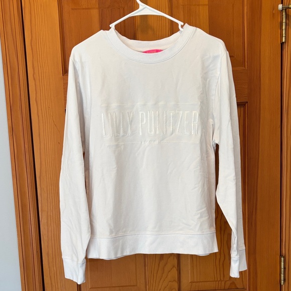 Lilly Pulitzer Ballad White Oversized Embroidered Crewneck Sweatshirt Size Small - Picture 3 of 6